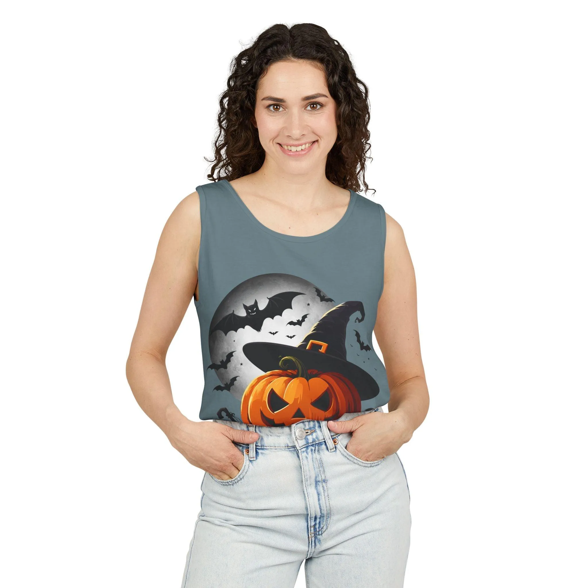 Halloween Witch Pumpkin Unisex Garment-Dyed Tank Top
