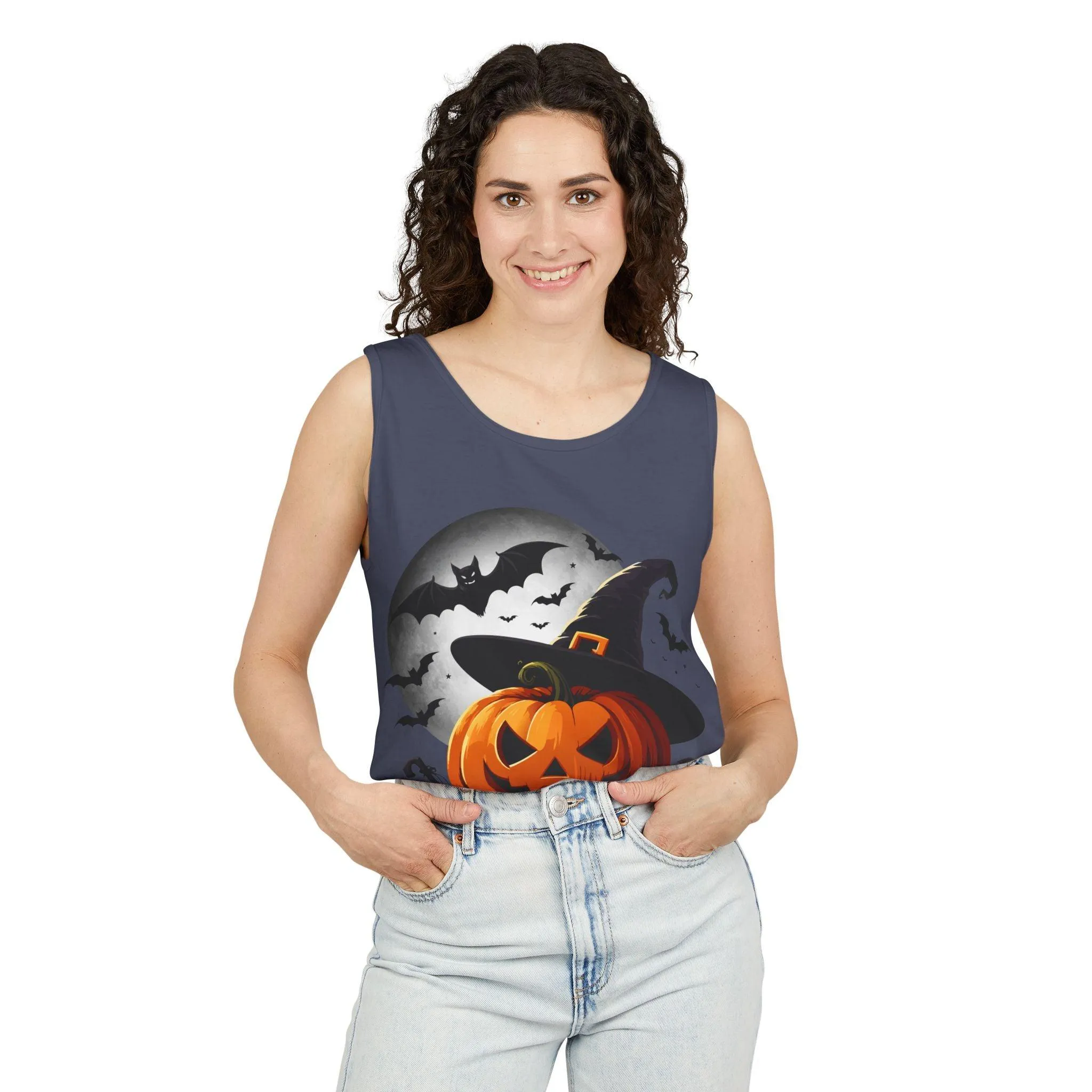 Halloween Witch Pumpkin Unisex Garment-Dyed Tank Top
