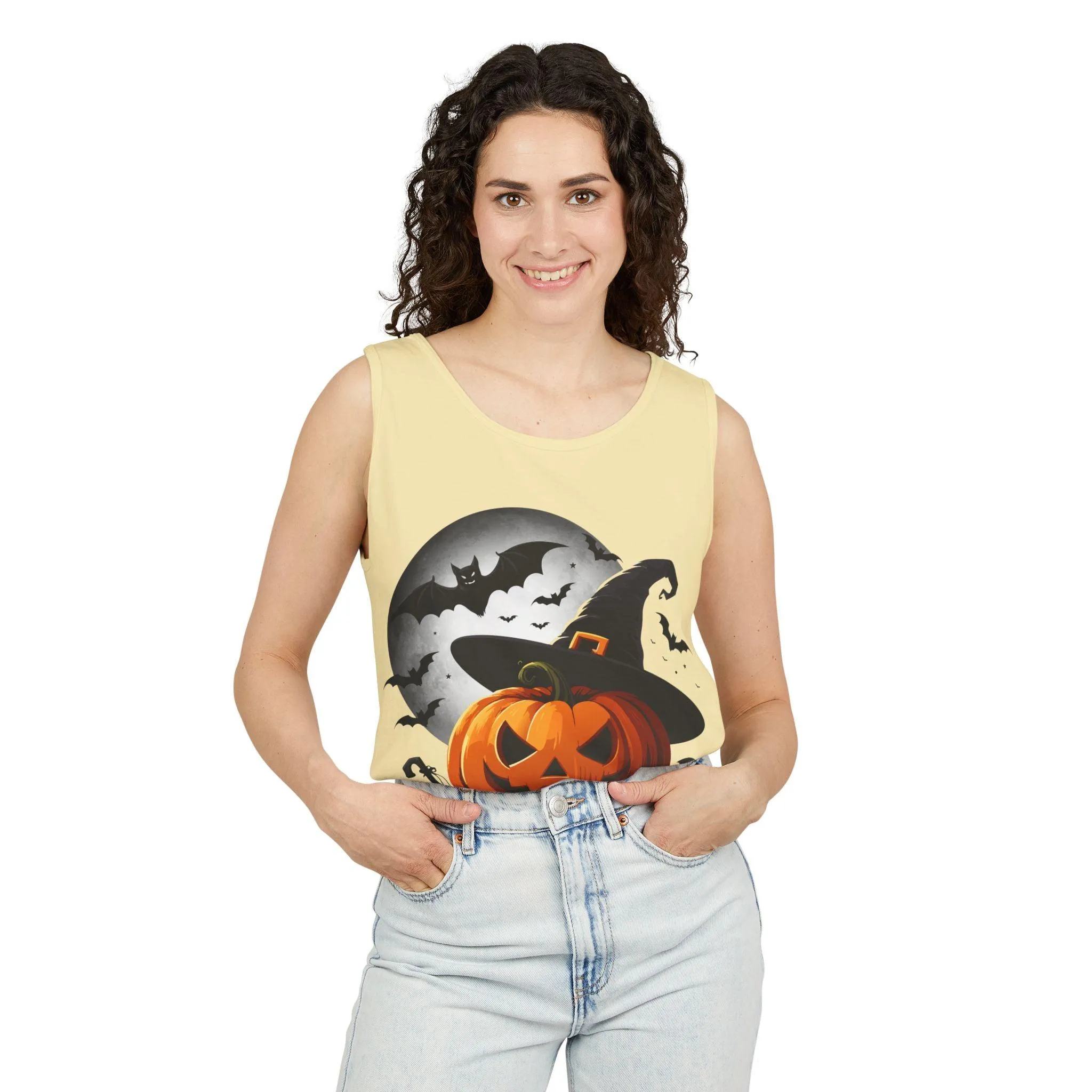 Halloween Witch Pumpkin Unisex Garment-Dyed Tank Top