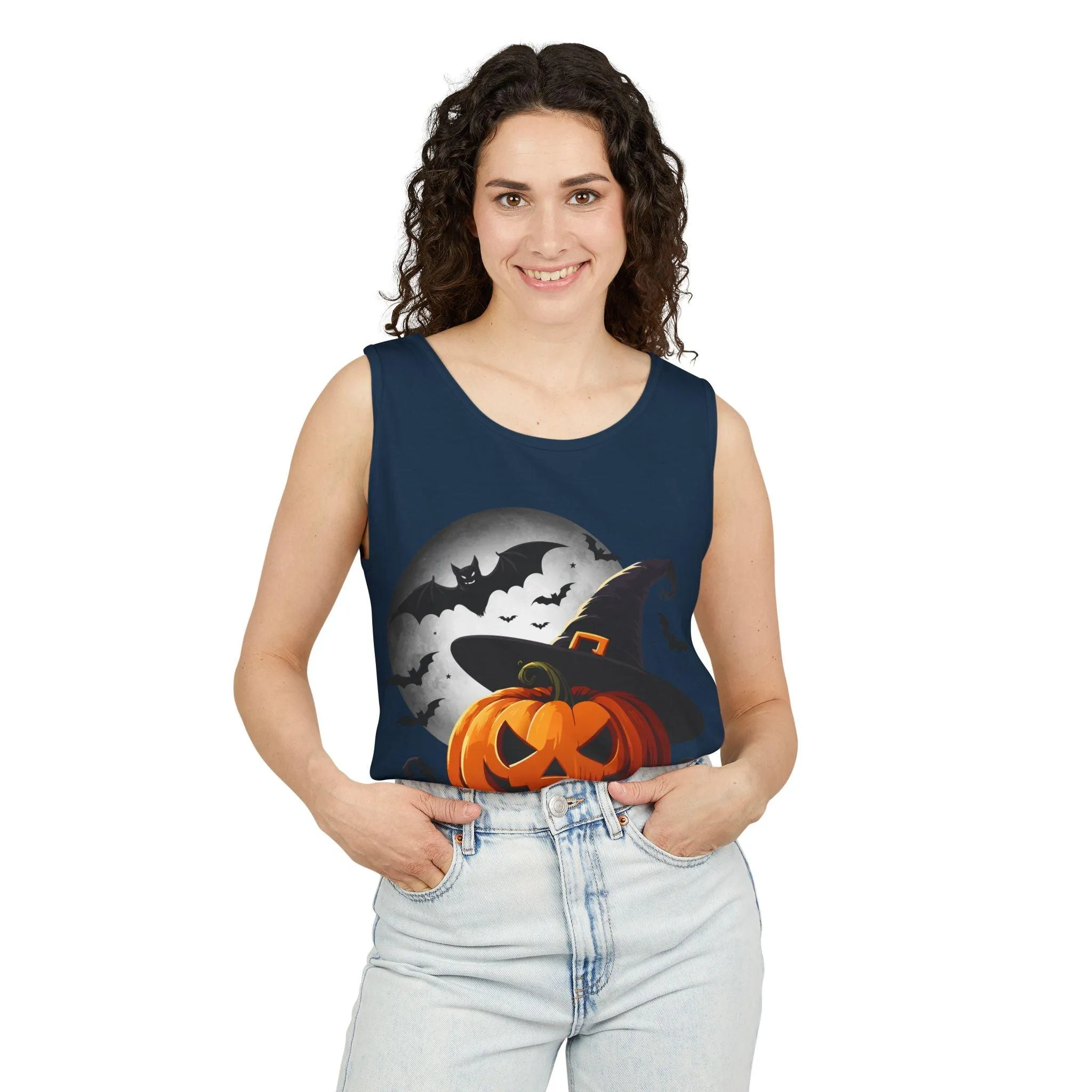 Halloween Witch Pumpkin Unisex Garment-Dyed Tank Top