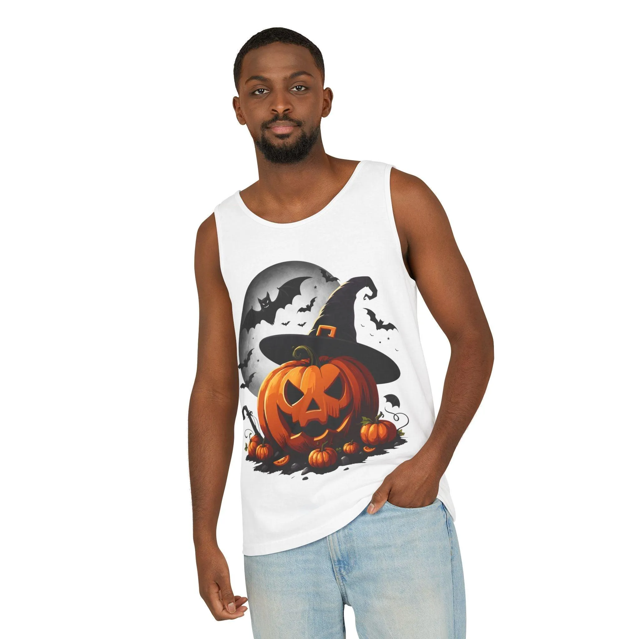 Halloween Witch Pumpkin Unisex Garment-Dyed Tank Top