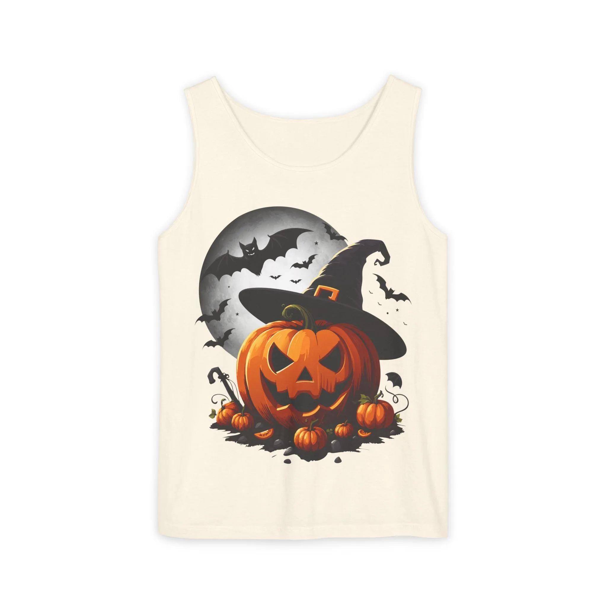 Halloween Witch Pumpkin Unisex Garment-Dyed Tank Top
