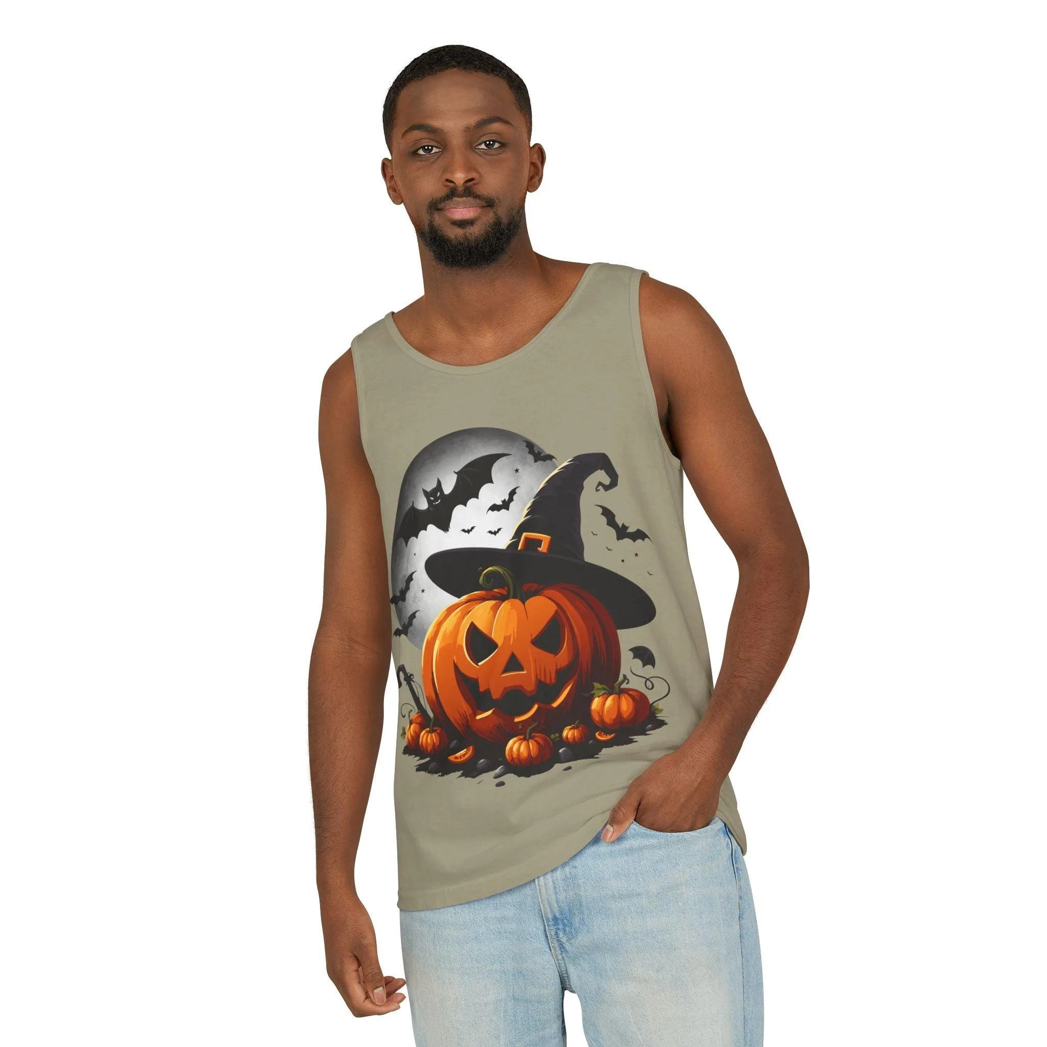 Halloween Witch Pumpkin Unisex Garment-Dyed Tank Top