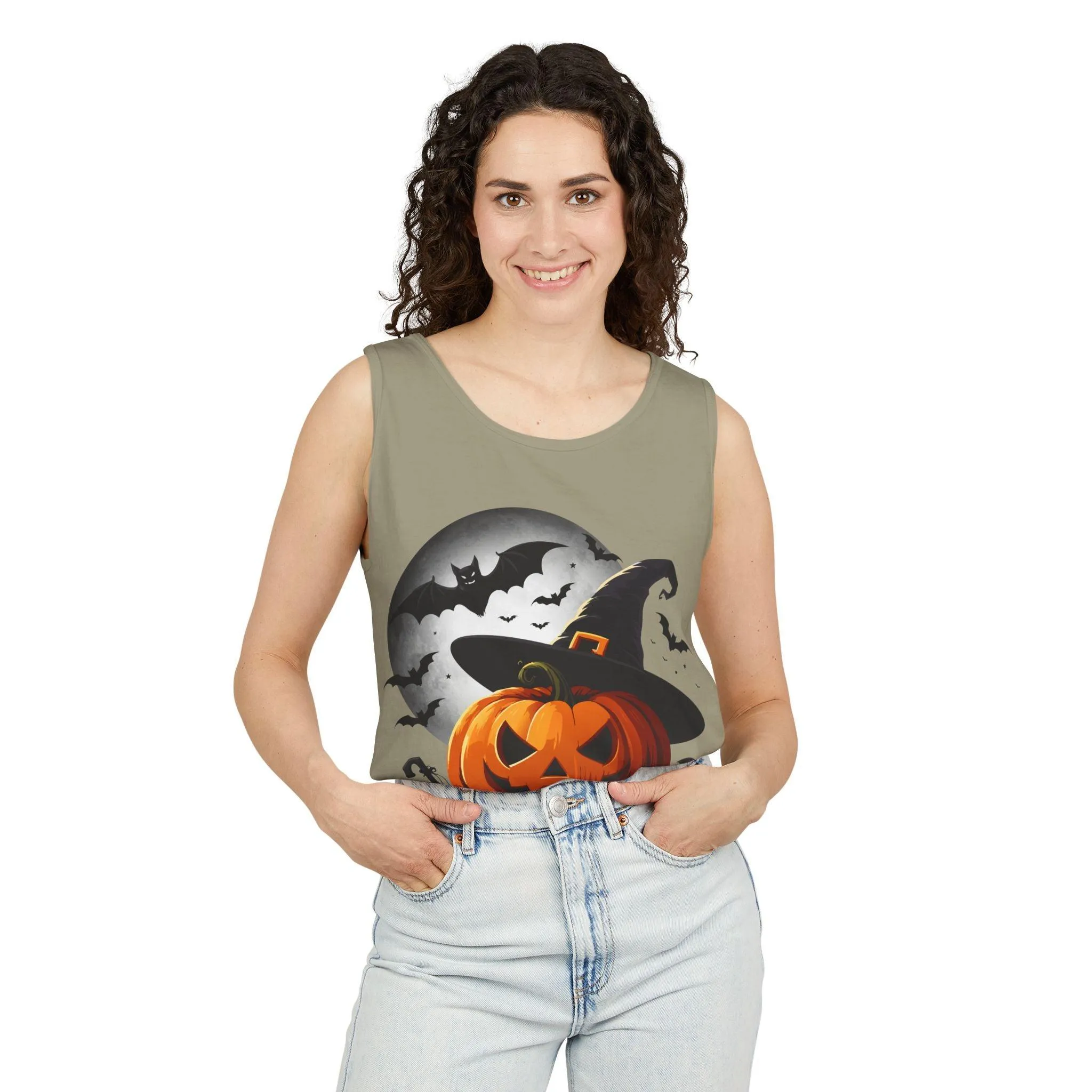 Halloween Witch Pumpkin Unisex Garment-Dyed Tank Top