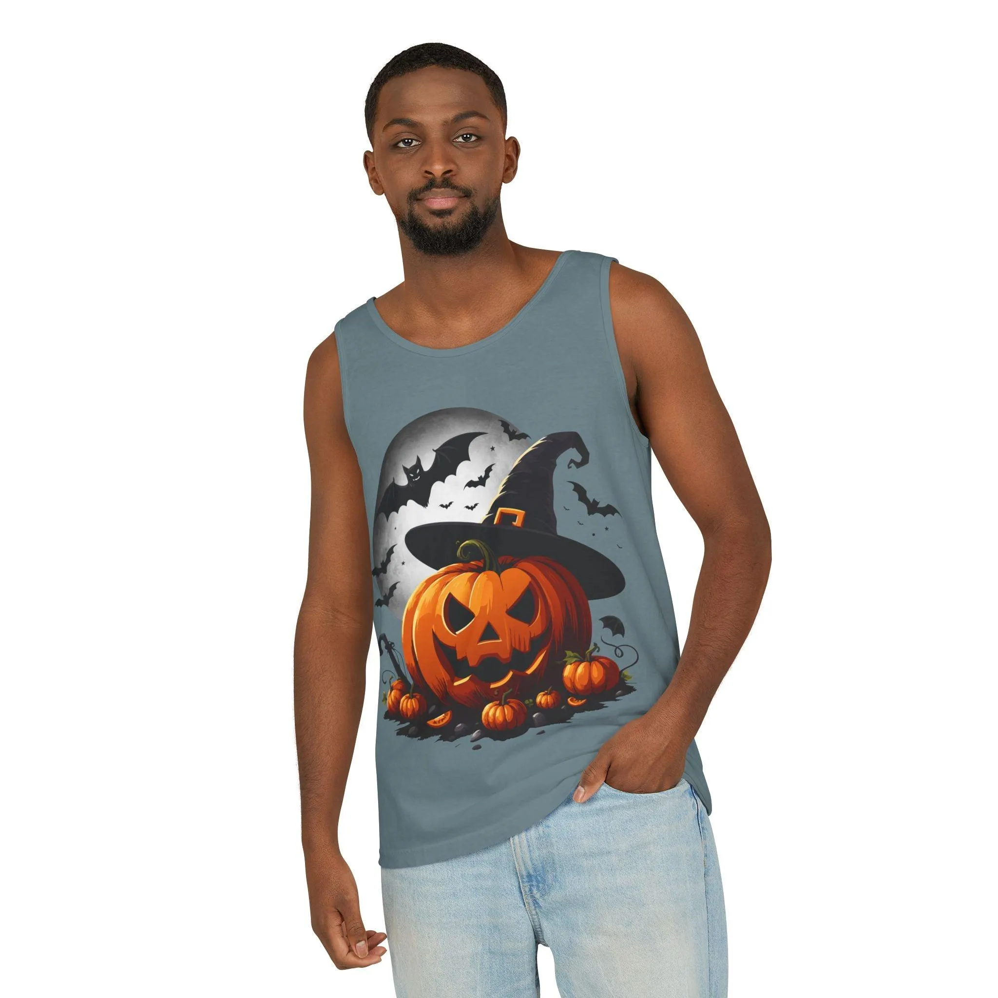 Halloween Witch Pumpkin Unisex Garment-Dyed Tank Top
