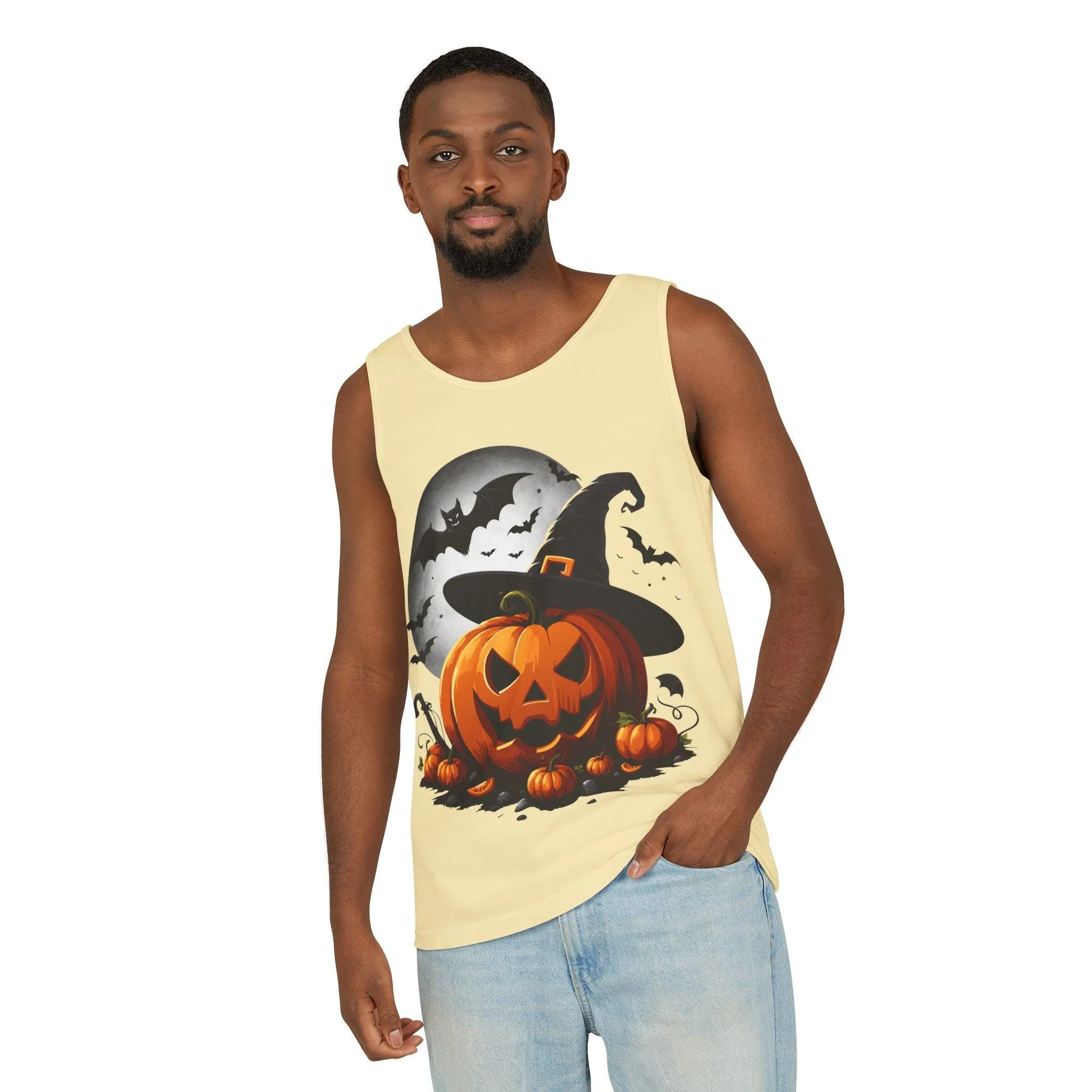 Halloween Witch Pumpkin Unisex Garment-Dyed Tank Top