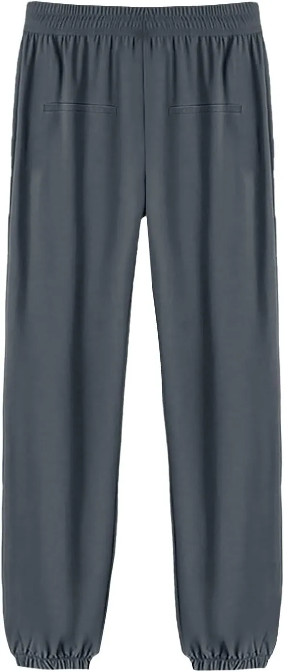 Hiking Pants Women Elastic Waist Drawstring Straight Leg Trousers Summer Loose Fit Breathable Sport Pants with Pocket