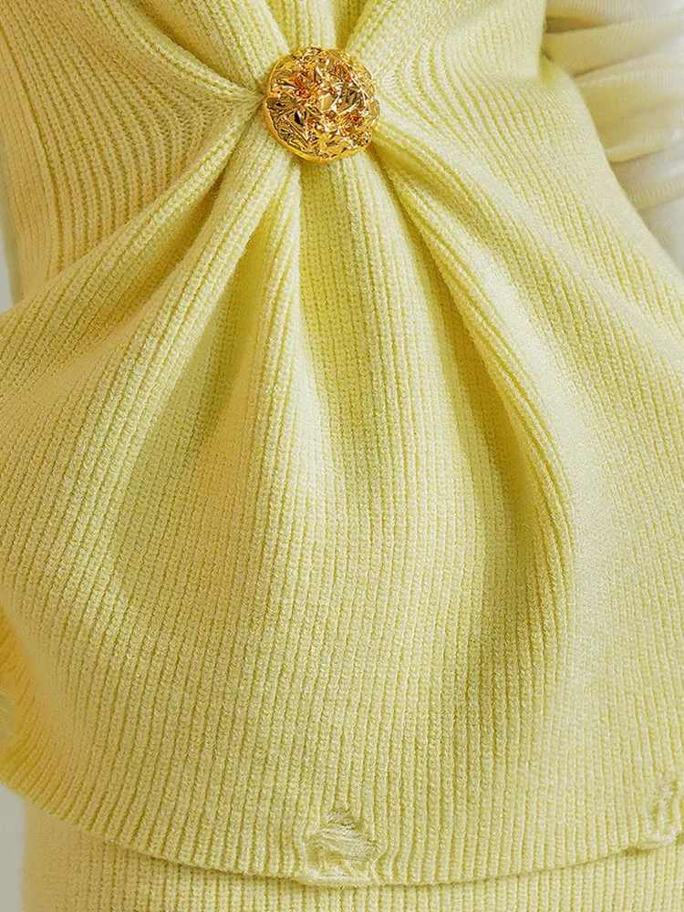 Huanzi custom knitted elegant fashion minimalist lazy V-neck suit fishtail skirt vest cardigan autumn and winter women