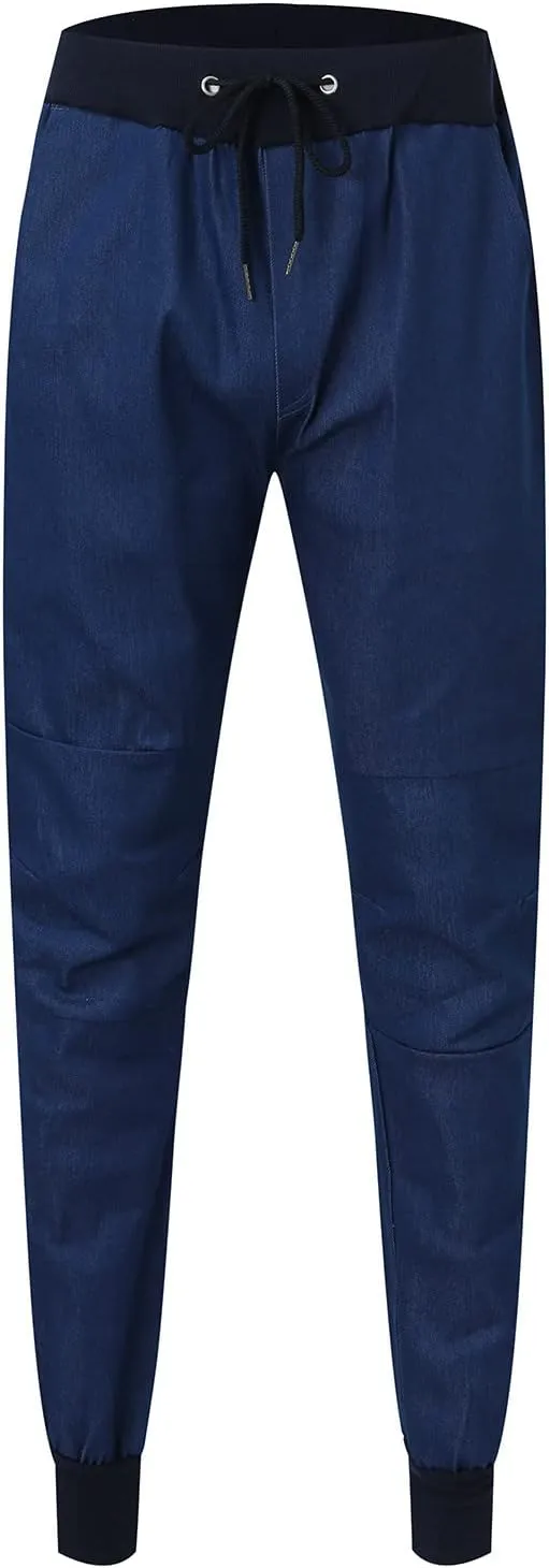 Jeans for Men Slim Fit Men's Loose Drawstring Elastic Waist Denim Pants Lightweight Skinny Jeans Tapered Leg Trouser