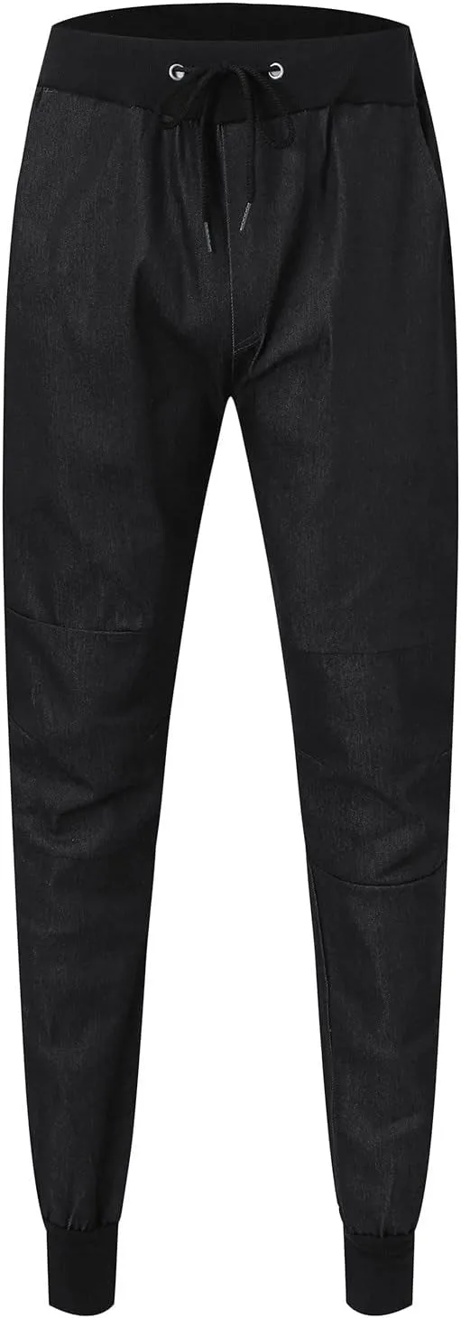 Jeans for Men Slim Fit Men's Loose Drawstring Elastic Waist Denim Pants Lightweight Skinny Jeans Tapered Leg Trouser