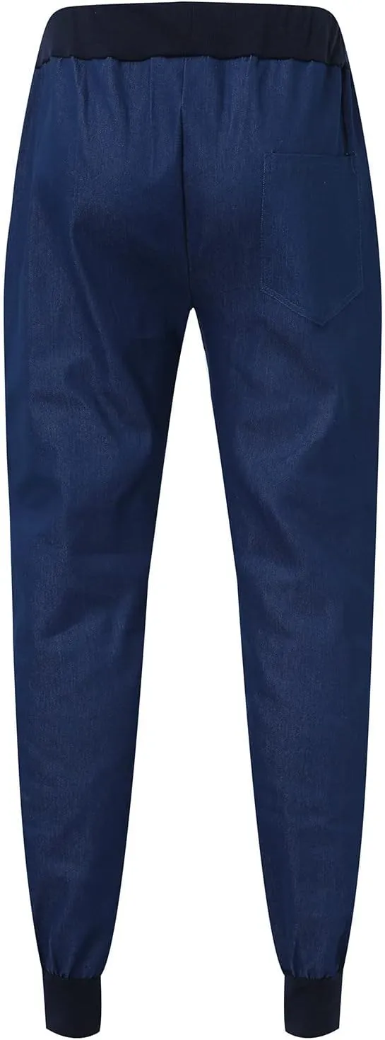 Jeans for Men Slim Fit Men's Loose Drawstring Elastic Waist Denim Pants Lightweight Skinny Jeans Tapered Leg Trouser