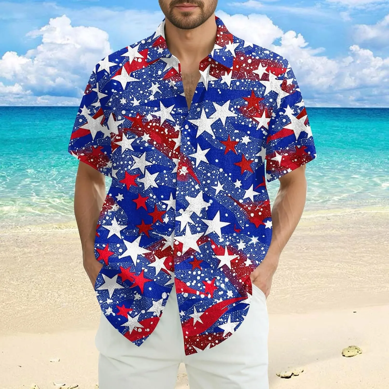 July 4th Shirts for Men Breathable & Casual Button Flag Graphic Short Sleeve 2025