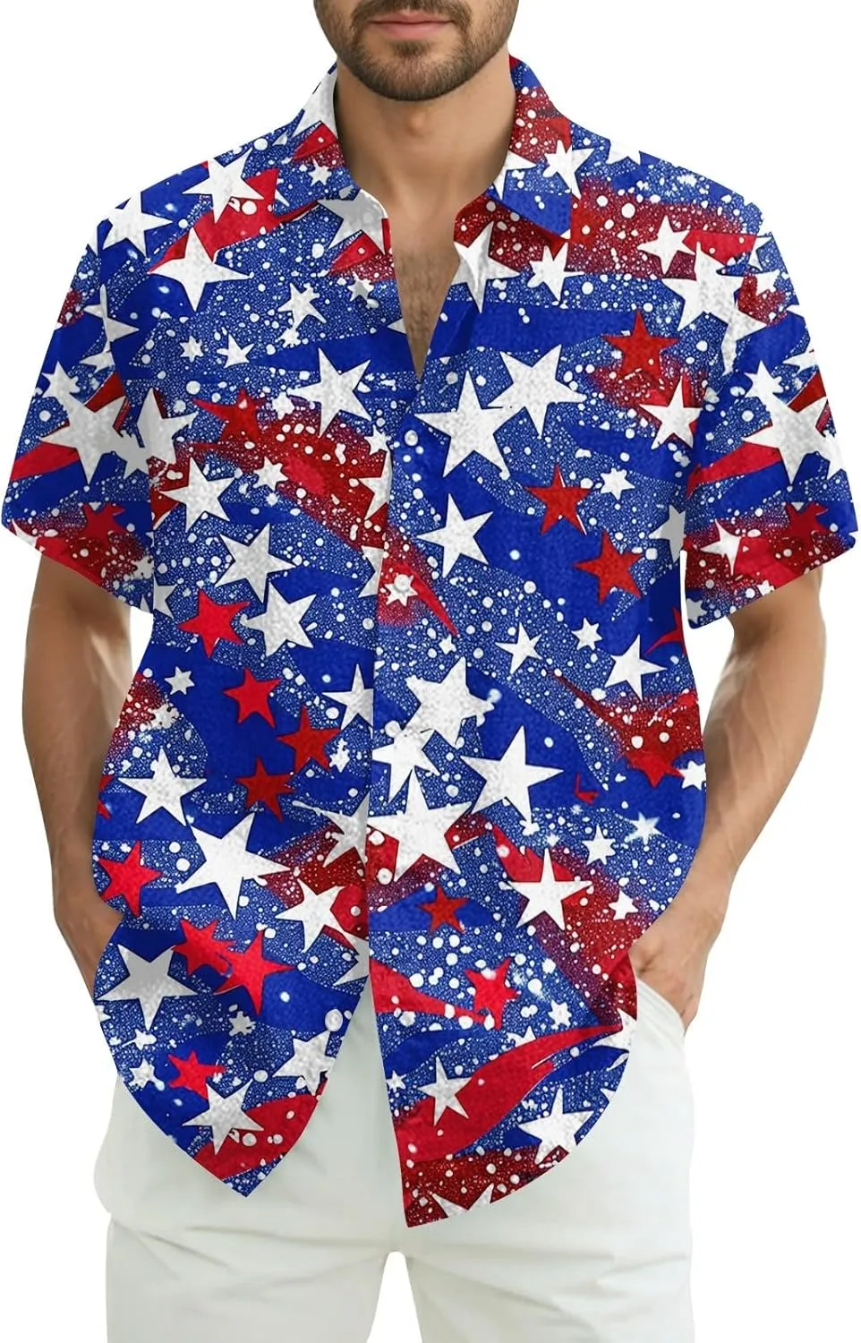 July 4th Shirts for Men Breathable & Casual Button Flag Graphic Short Sleeve 2025