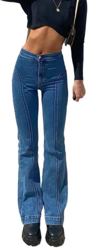 Kinghua Womens Bell Bottom Jeans 2024 High Waisted Straight Leg Jeans Casual Skinny Stretchy Denim Pants