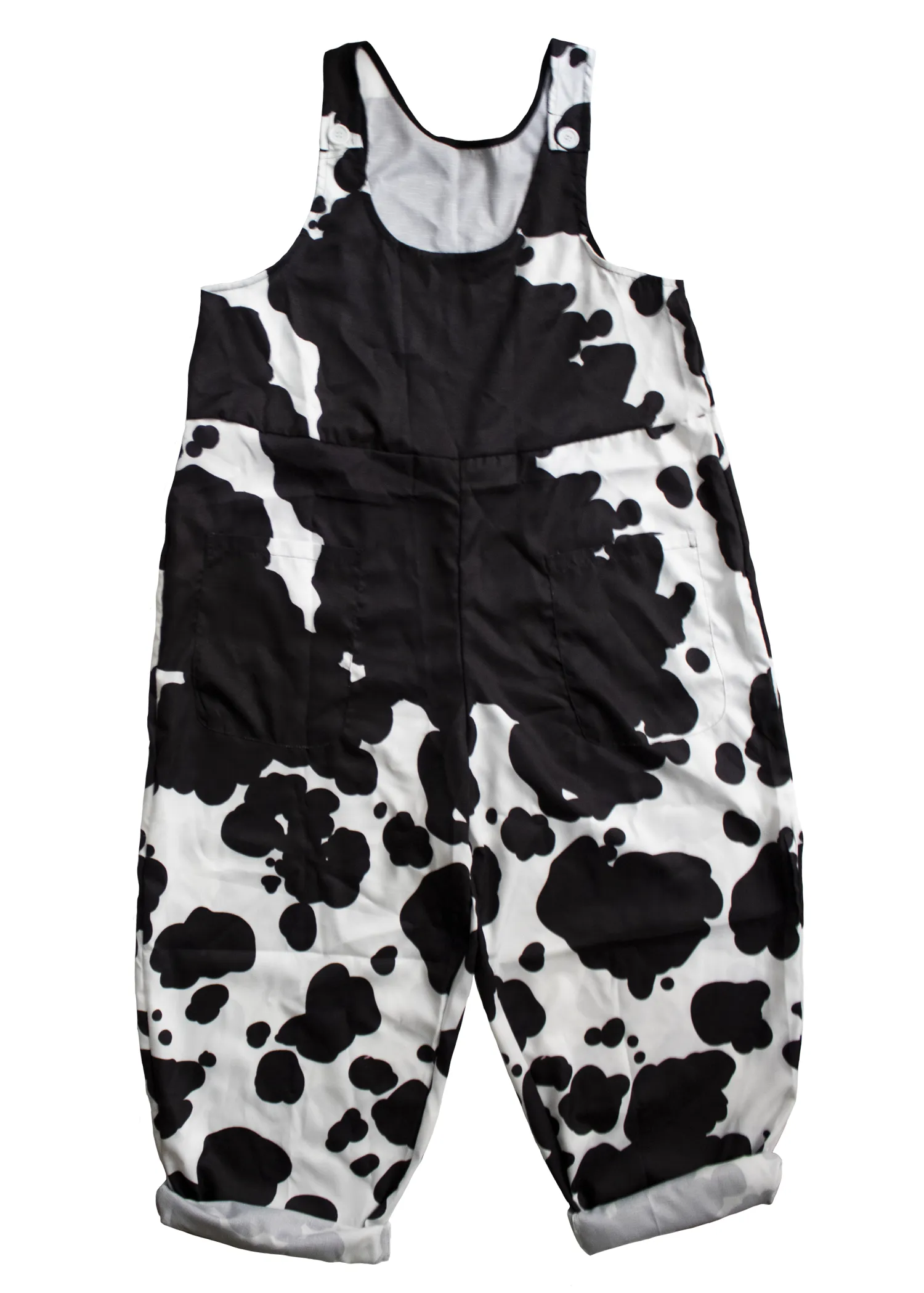 L Cow Print Dungarees in Pink