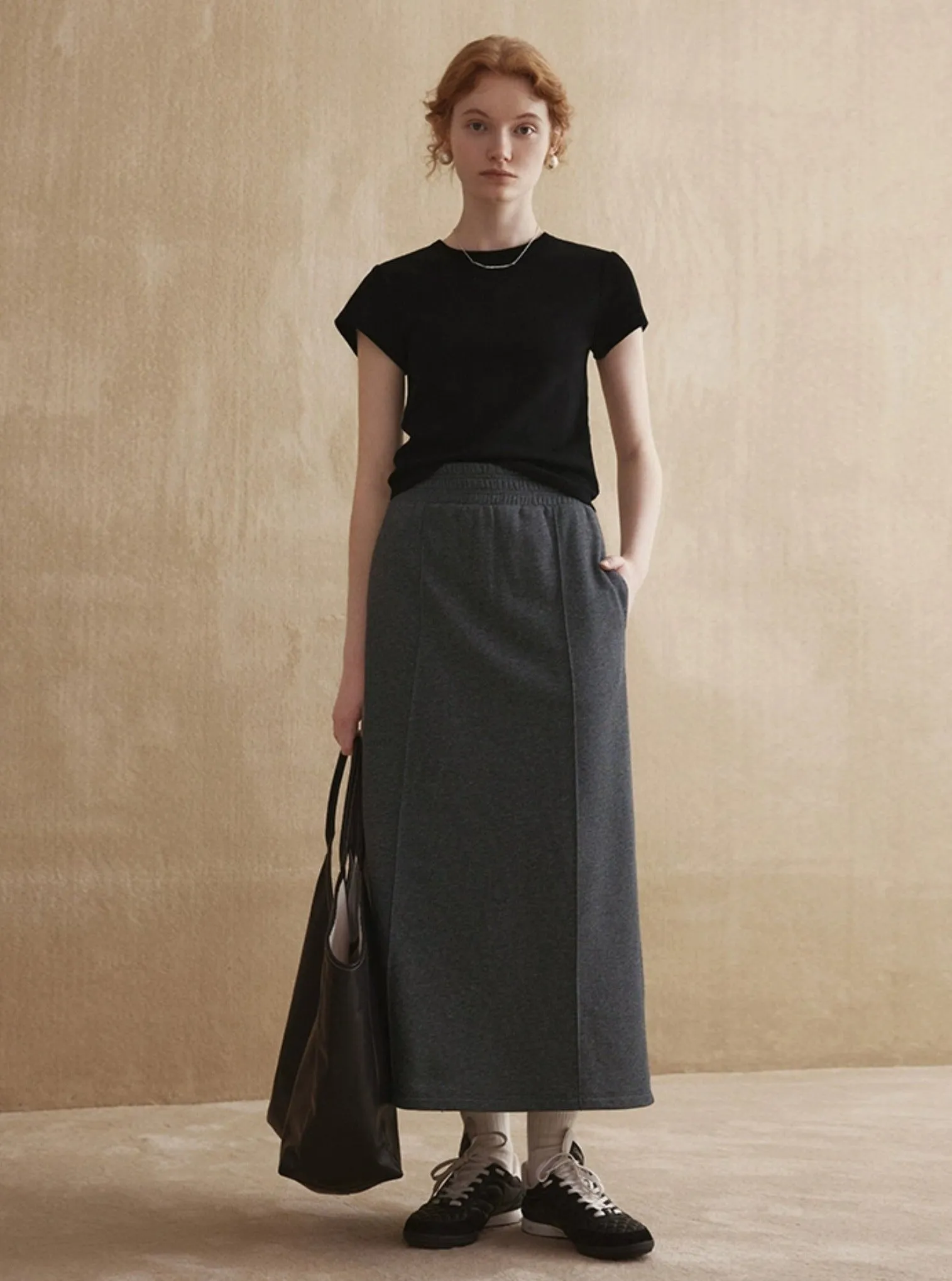 Lazy Elastic Waist Minimalist Dividing Skirt