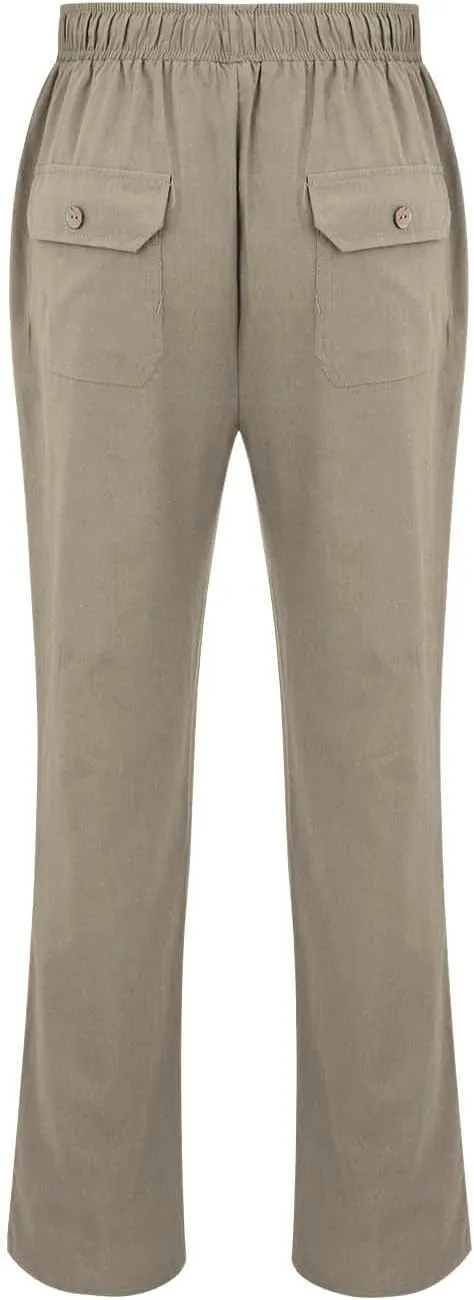 Linen Pants Men Loose Fit Casual Drawstring Summer Beach Pants Lightweight Breathable Flat Front Trouser with Pockets