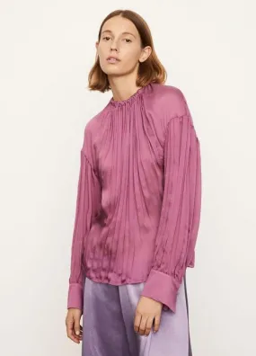 Long Sleeve Shirred Neck Blouse in Camellia