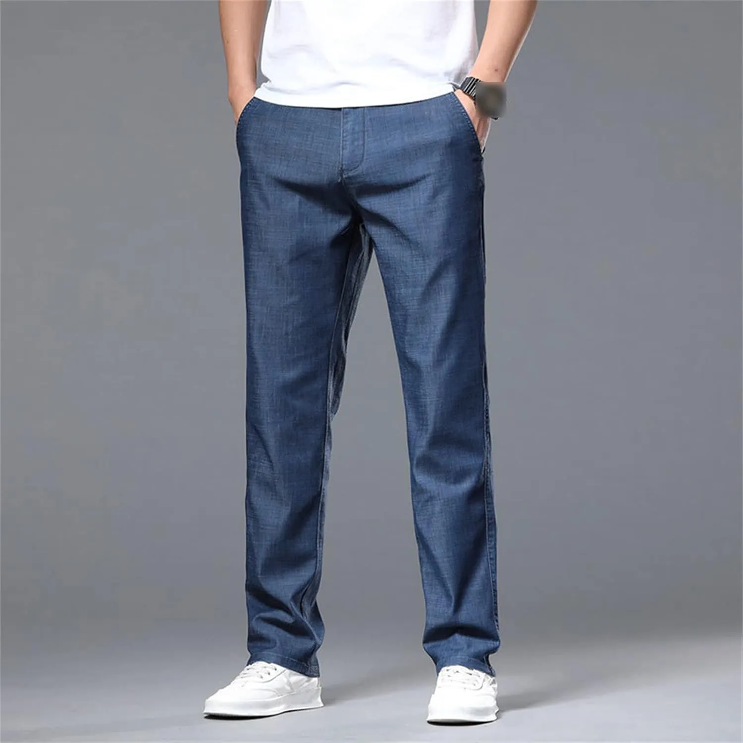 Maiyifu-GJ Men's Straight Fit Stretch Jeans Lightweight Soft Comfort Denim Jeans Solid Color Casual Straight Leg Jean Pants