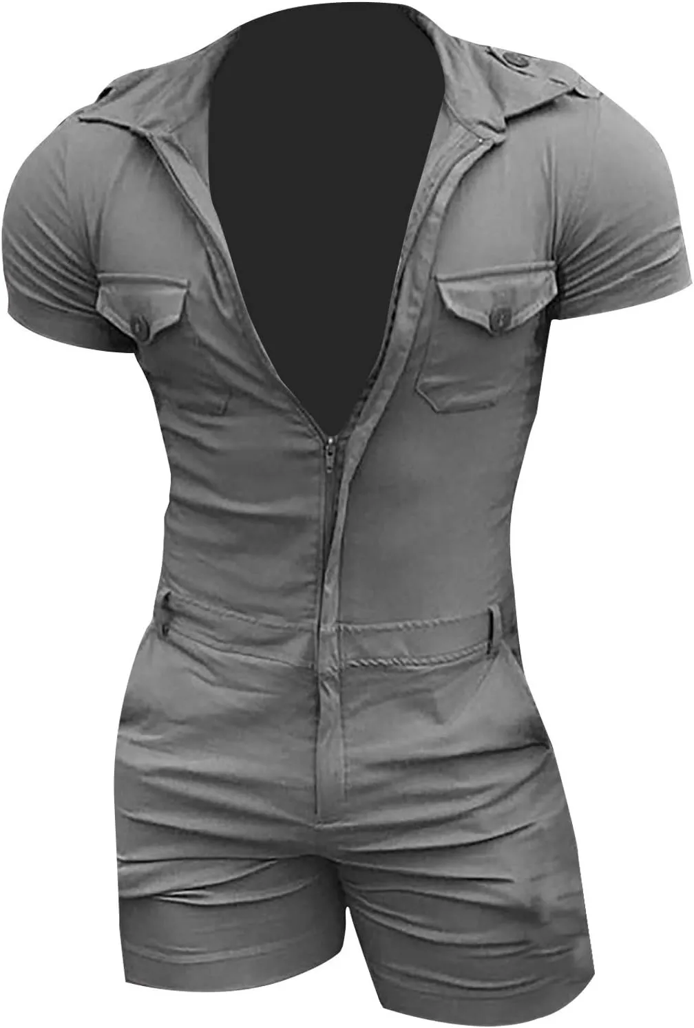 Maryia Mens Casual Summer Beach Jumpsuit Fashion Solid Slim Fit Muscle One Piece Shorts Coverall Tracksuits with Hood