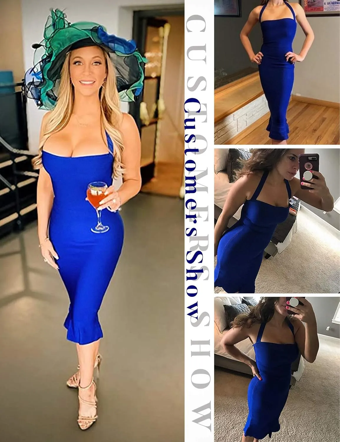 meilun Womens Halter Fishtail Bandage Party Dress Elegant Wedding Guest Dress