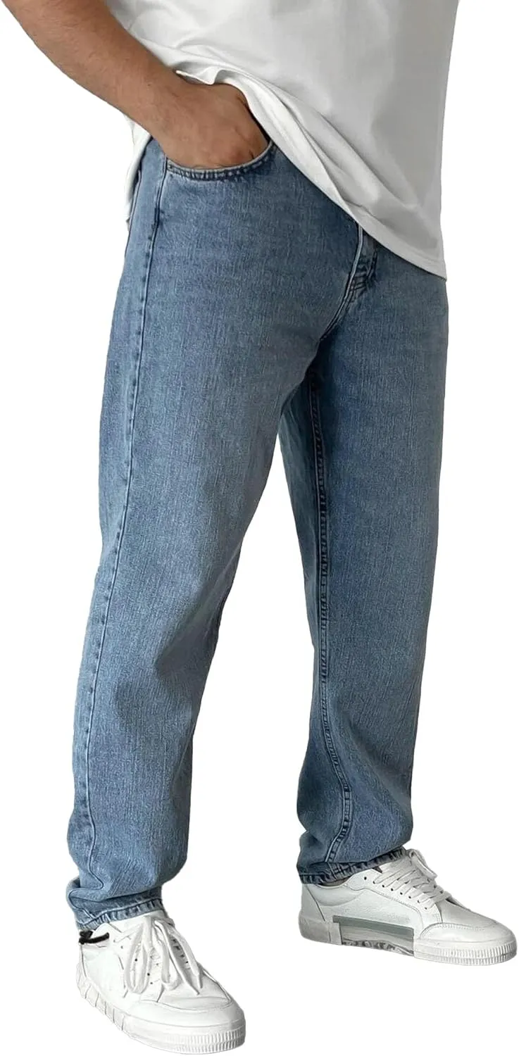 Men's Regular Fit Solid Comfort Basic Jeans Lightweight Streetwear Denim Pants Straight Leg Outdoor Jeans Trouser