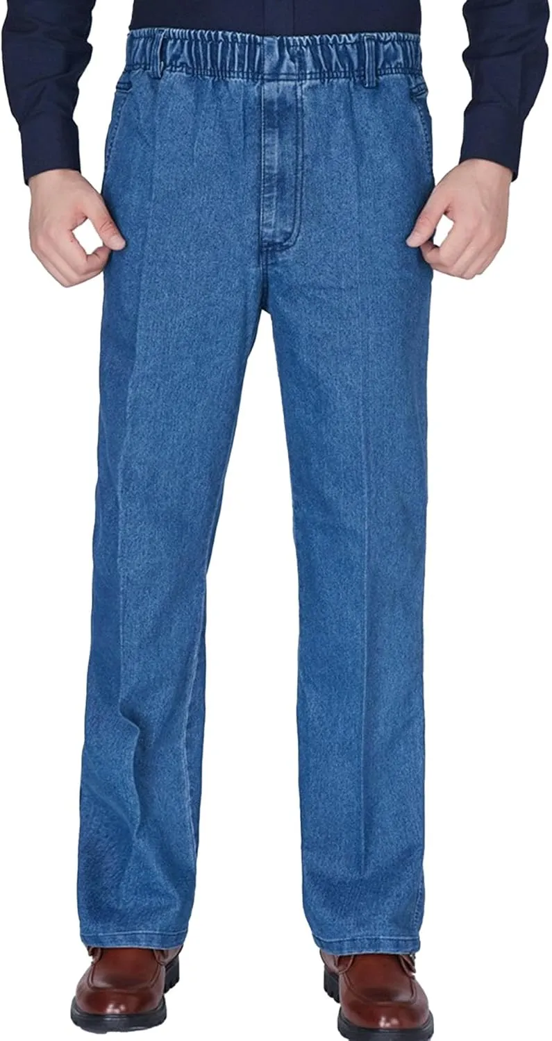 Men's Stretch Straight Leg Denim Pants Loose Fit Elastic Waist Jeans Lightweight Comfort Streetwear Jeans