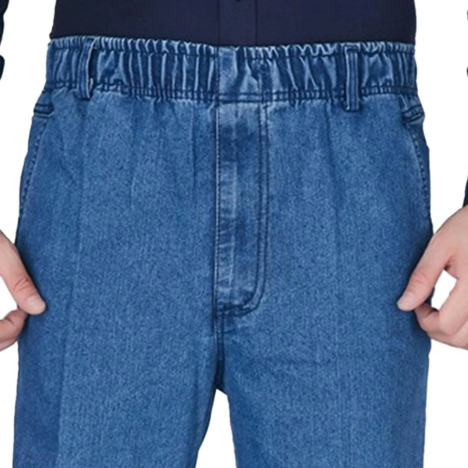 Men's Stretch Straight Leg Denim Pants Loose Fit Elastic Waist Jeans Lightweight Comfort Streetwear Jeans