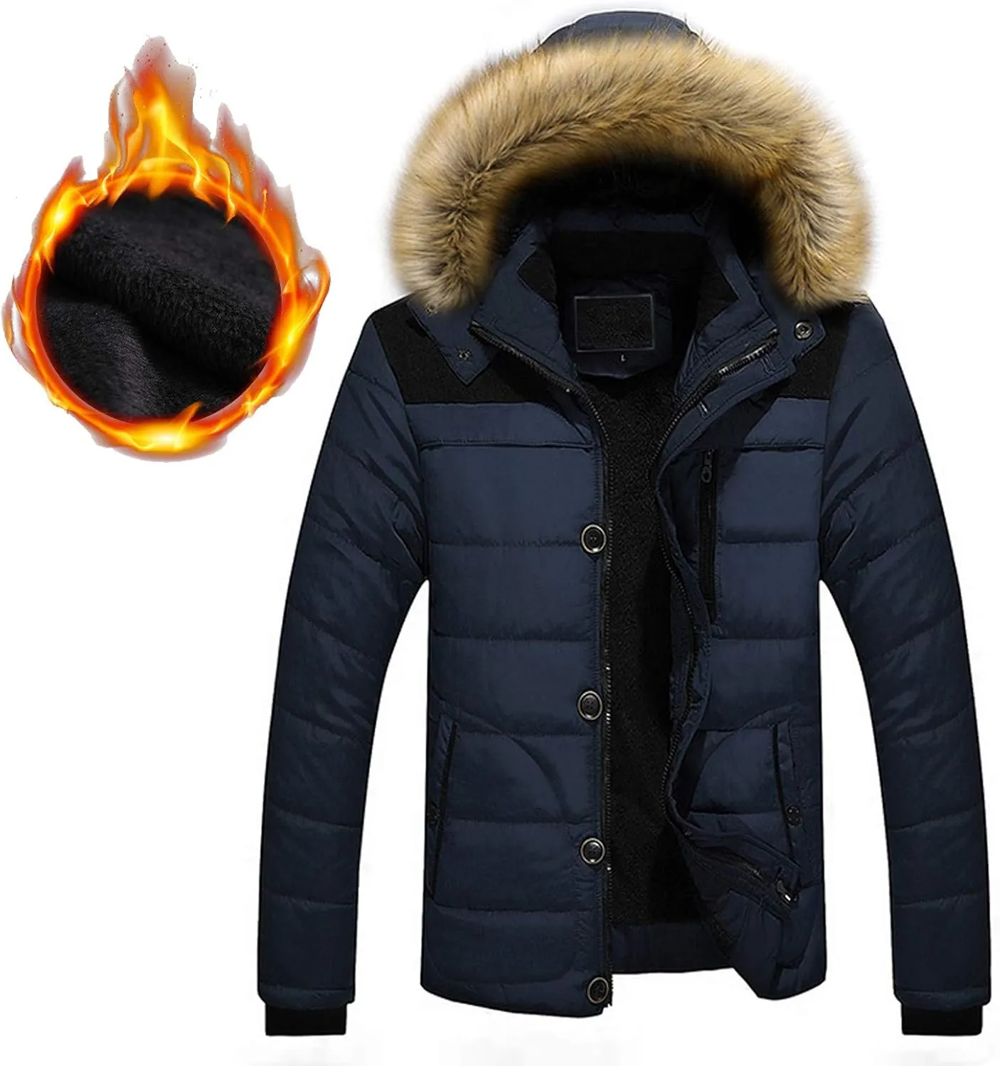 Men's Winter Jackets Soft Zip Up Quilted Long Sleeve Lightweight Hooded Jackets Winter Thicken Warm Jacket for Men