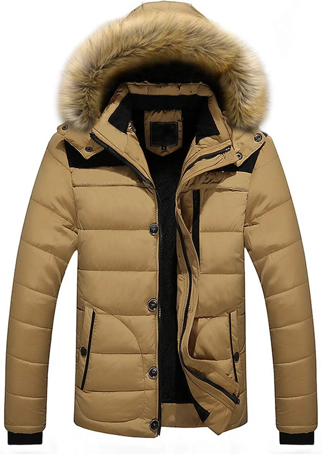 Men's Winter Jackets Soft Zip Up Quilted Long Sleeve Lightweight Hooded Jackets Winter Thicken Warm Jacket for Men