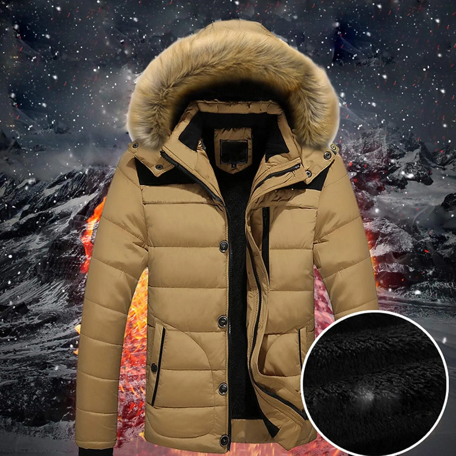 Men's Winter Jackets Soft Zip Up Quilted Long Sleeve Lightweight Hooded Jackets Winter Thicken Warm Jacket for Men