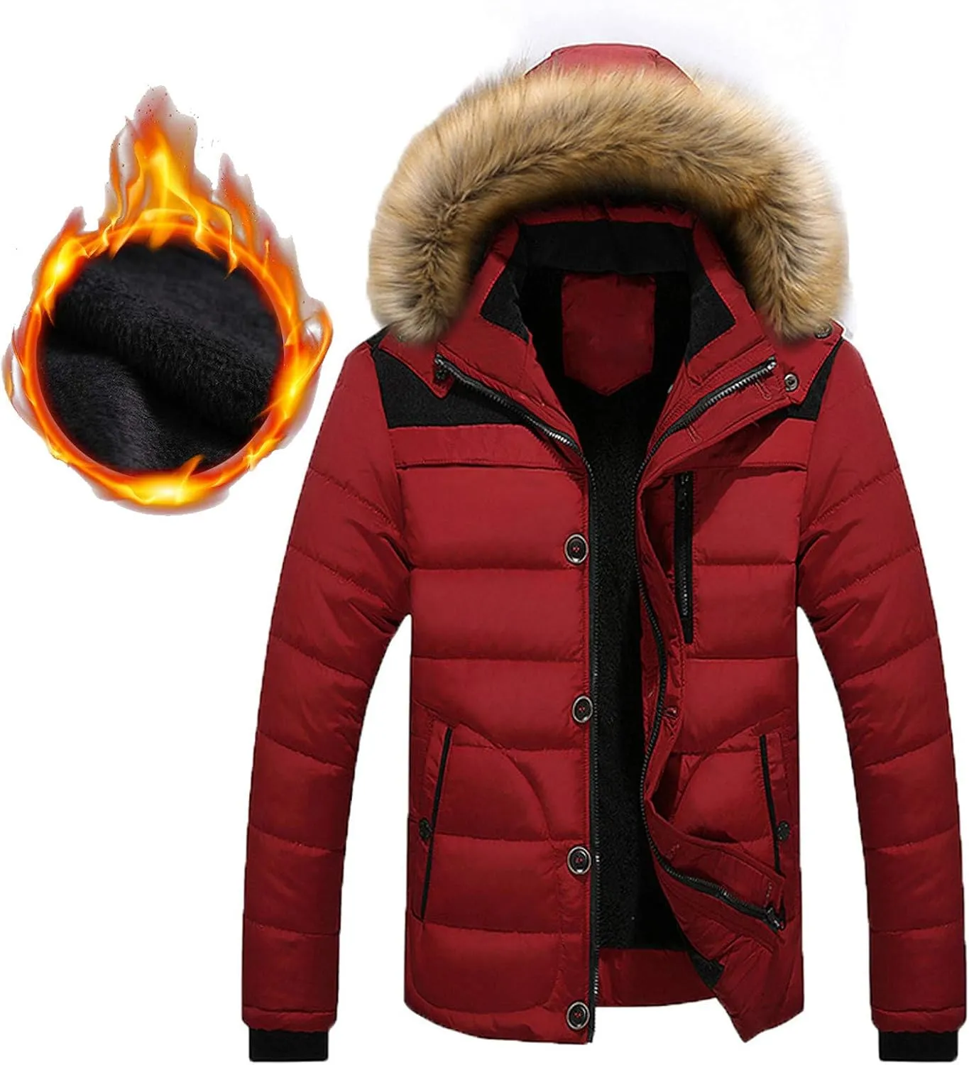 Men's Winter Jackets Soft Zip Up Quilted Long Sleeve Lightweight Hooded Jackets Winter Thicken Warm Jacket for Men