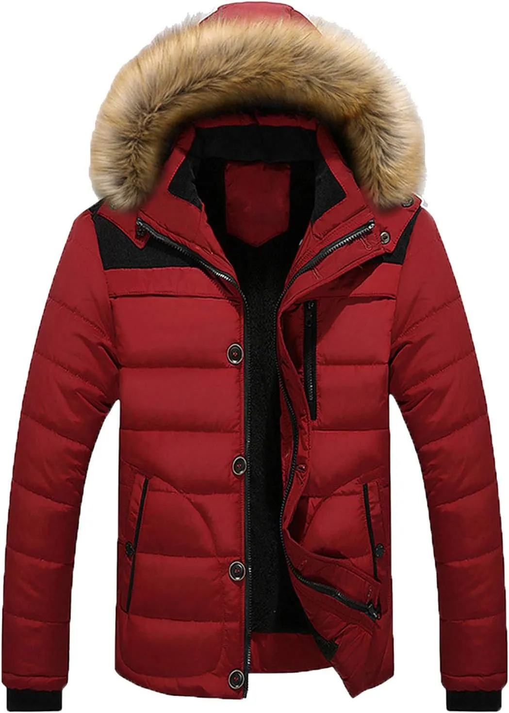 Men's Winter Jackets Soft Zip Up Quilted Long Sleeve Lightweight Hooded Jackets Winter Thicken Warm Jacket for Men