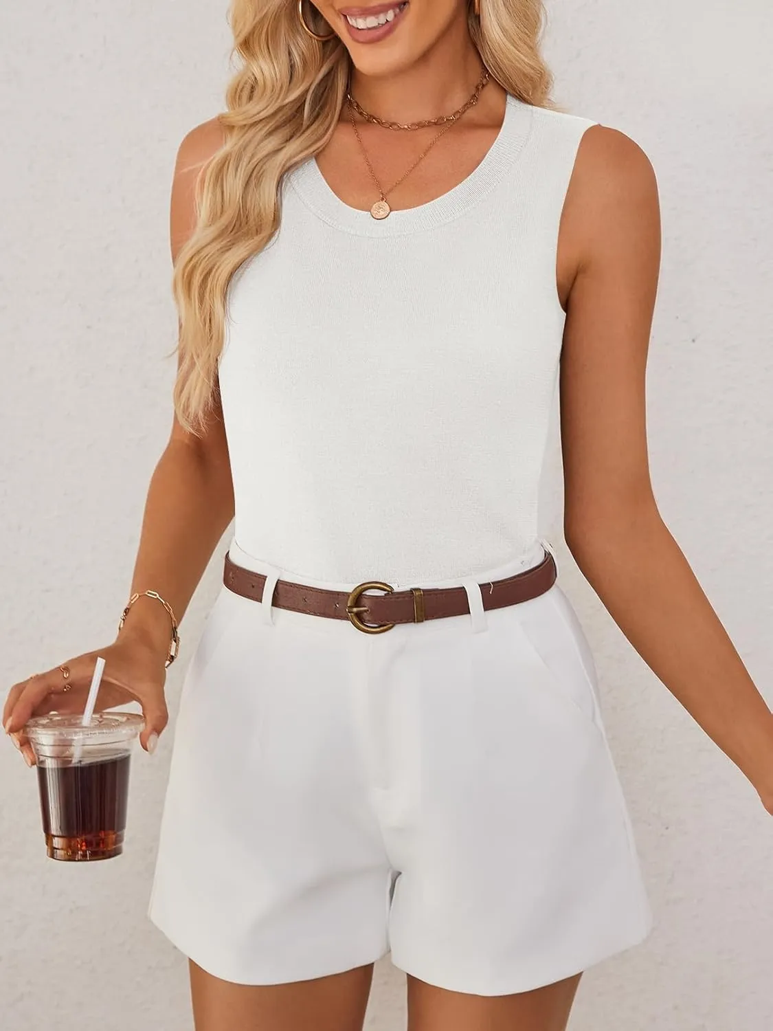 MEROKEETY Women's Summer Sleeveless Sweater Tank Tops 2025 Casual Crew Neck Knit Basic Loose Vest Shirts