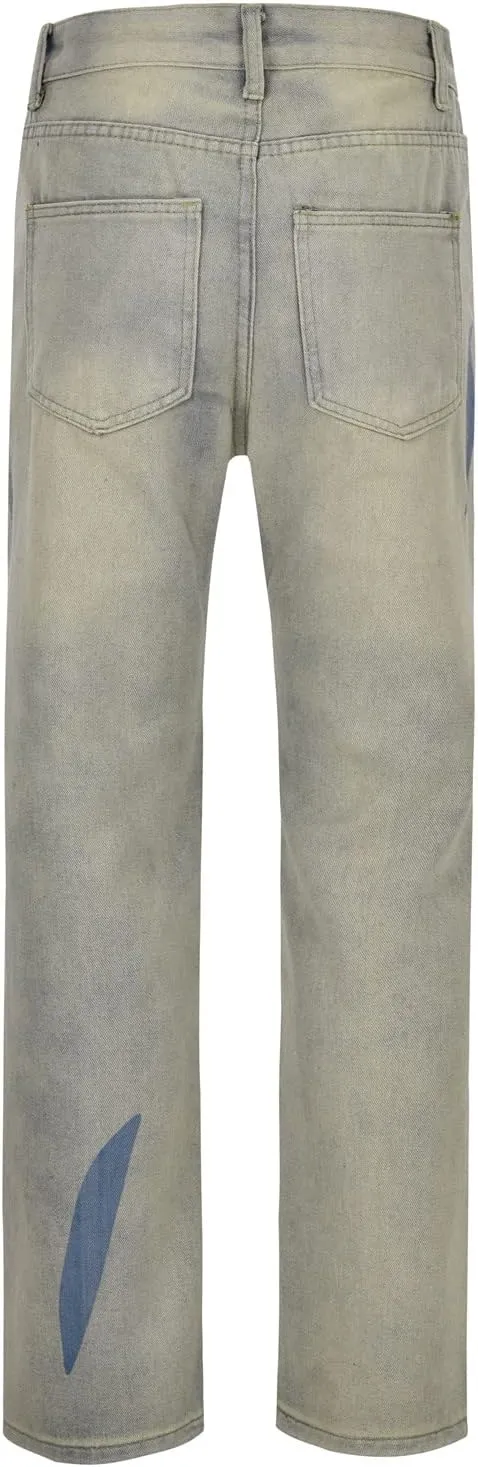 MIDOO Jeans for Men Skinny Stretch Casual Printed Aesthetic Jeans Straight Leg Pants Lightweight Stretch Denim Pant Trouser