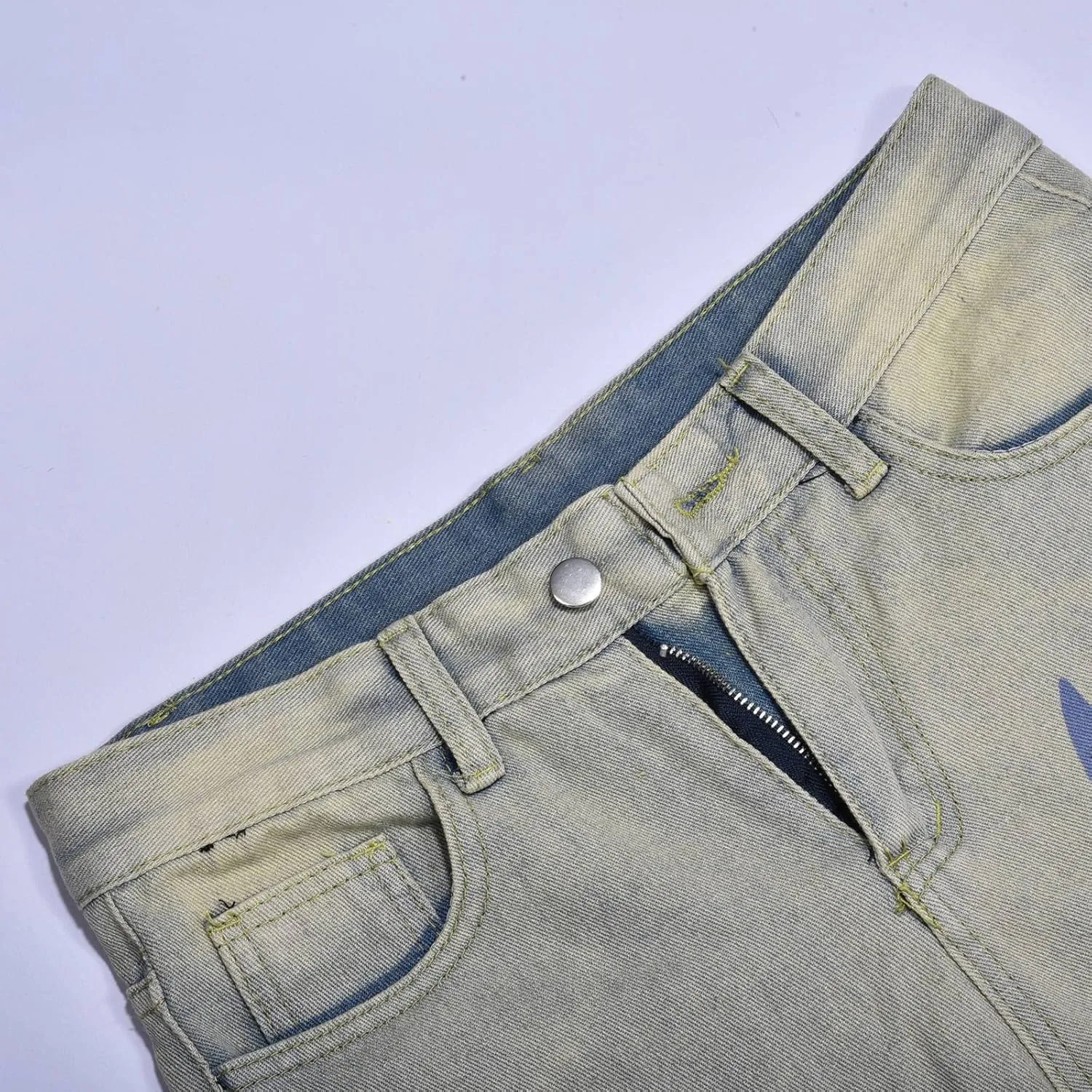 MIDOO Jeans for Men Skinny Stretch Casual Printed Aesthetic Jeans Straight Leg Pants Lightweight Stretch Denim Pant Trouser