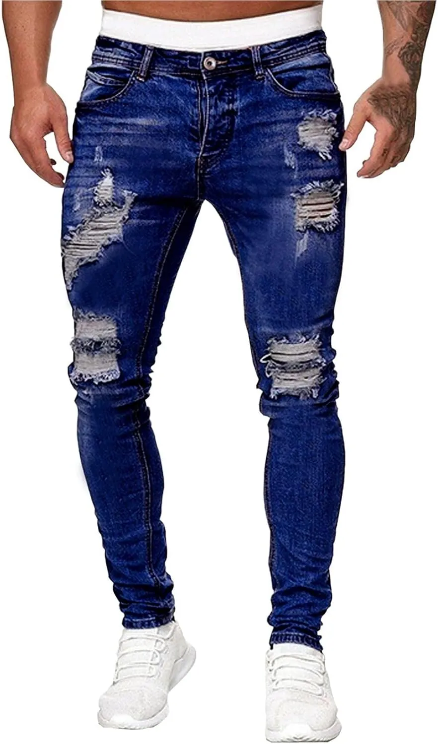MIDOO Ripped Jeans Men Slim Fit Baggy Jeans Loose Lightweight Denim Pants Soft Skinny Tapered Leg Fashion Pants with Holes