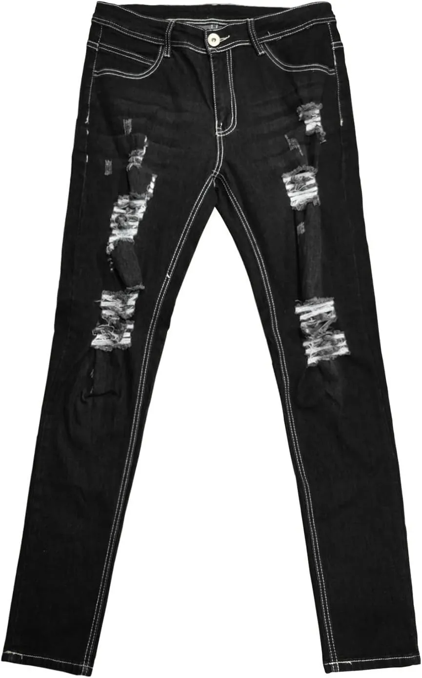 MIDOO Ripped Jeans Men Slim Fit Baggy Jeans Loose Lightweight Denim Pants Soft Skinny Tapered Leg Fashion Pants with Holes