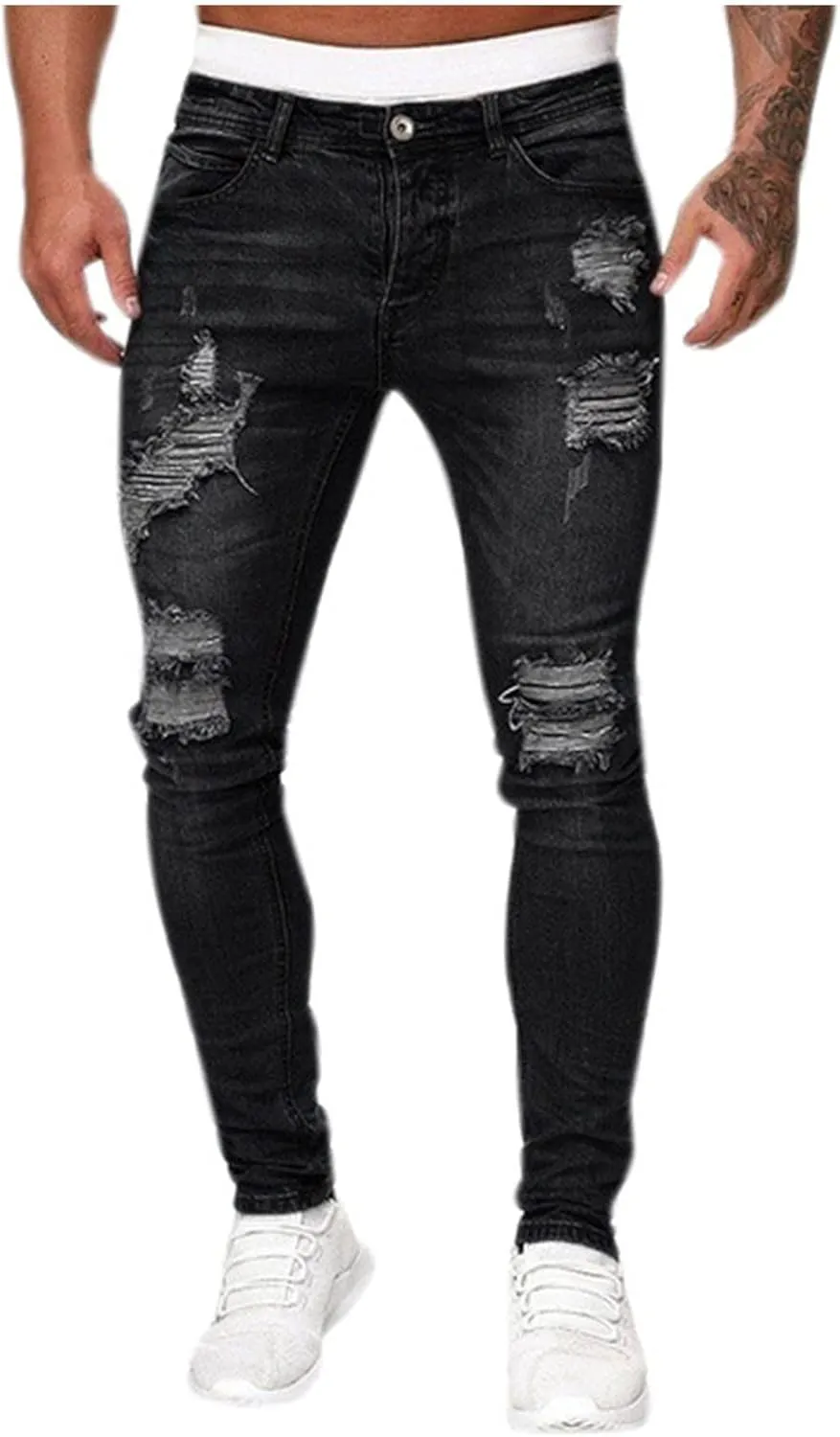 MIDOO Ripped Jeans Men Slim Fit Baggy Jeans Loose Lightweight Denim Pants Soft Skinny Tapered Leg Fashion Pants with Holes