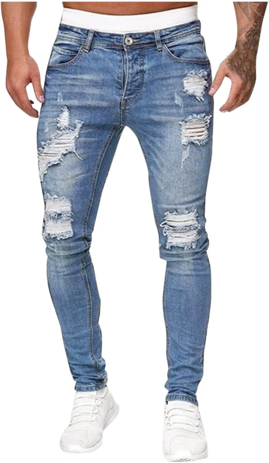 MIDOO Ripped Jeans Men Slim Fit Baggy Jeans Loose Lightweight Denim Pants Soft Skinny Tapered Leg Fashion Pants with Holes