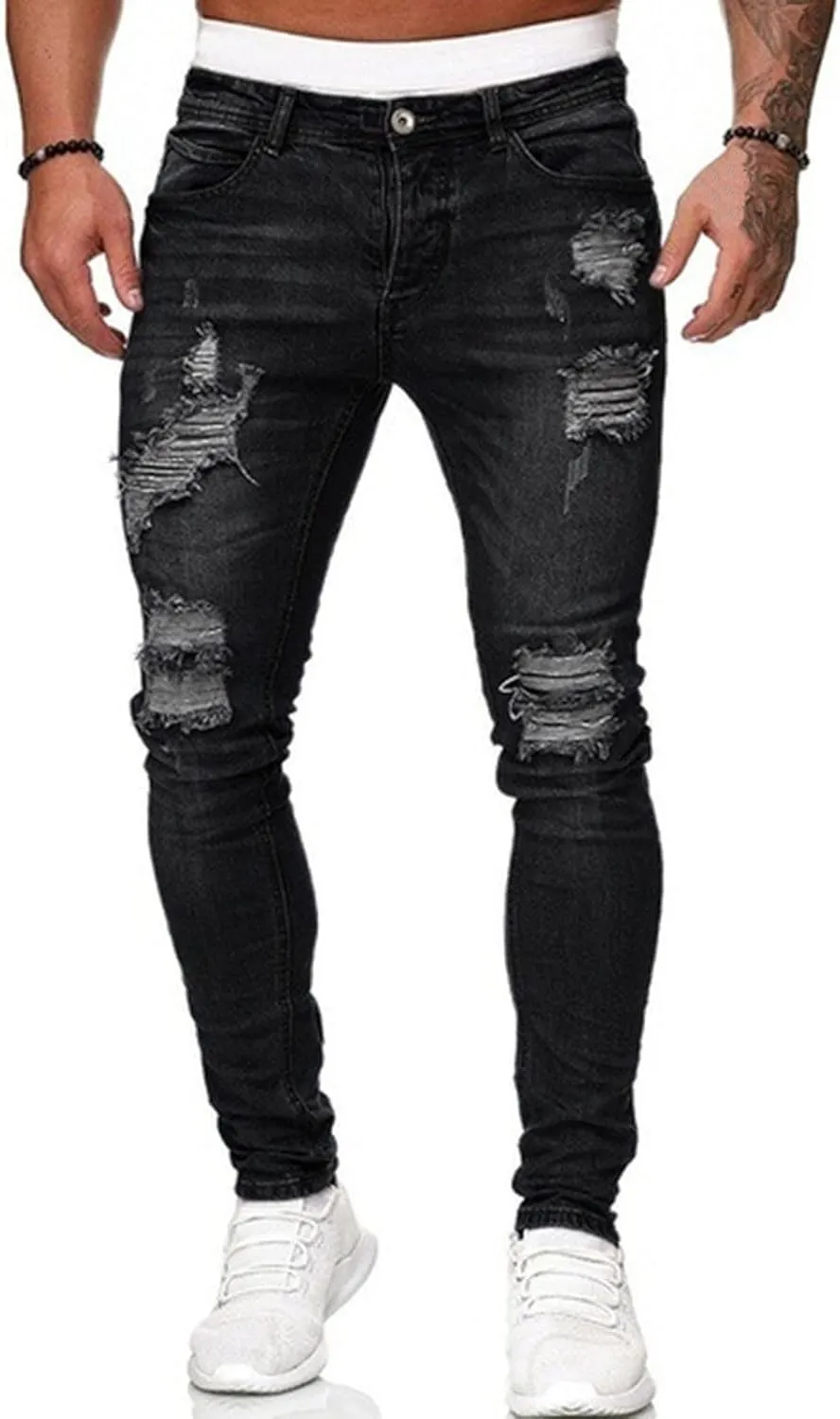 MIDOO Ripped Jeans Men Slim Fit Baggy Jeans Loose Lightweight Denim Pants Soft Skinny Tapered Leg Fashion Pants with Holes