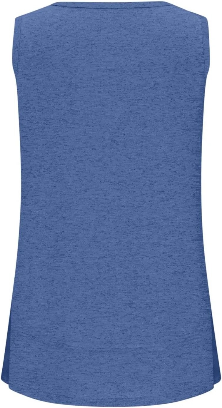 Oversized Tank Tops for Women Patchwork Plus Size Long Camisole Shirt Side Split Hem U Neck Blouse T-Shirt