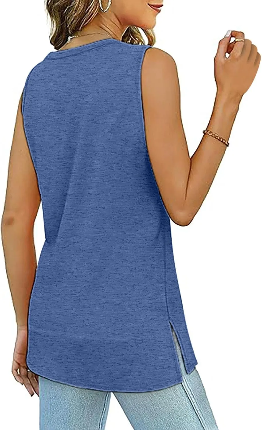 Oversized Tank Tops for Women Patchwork Plus Size Long Camisole Shirt Side Split Hem U Neck Blouse T-Shirt