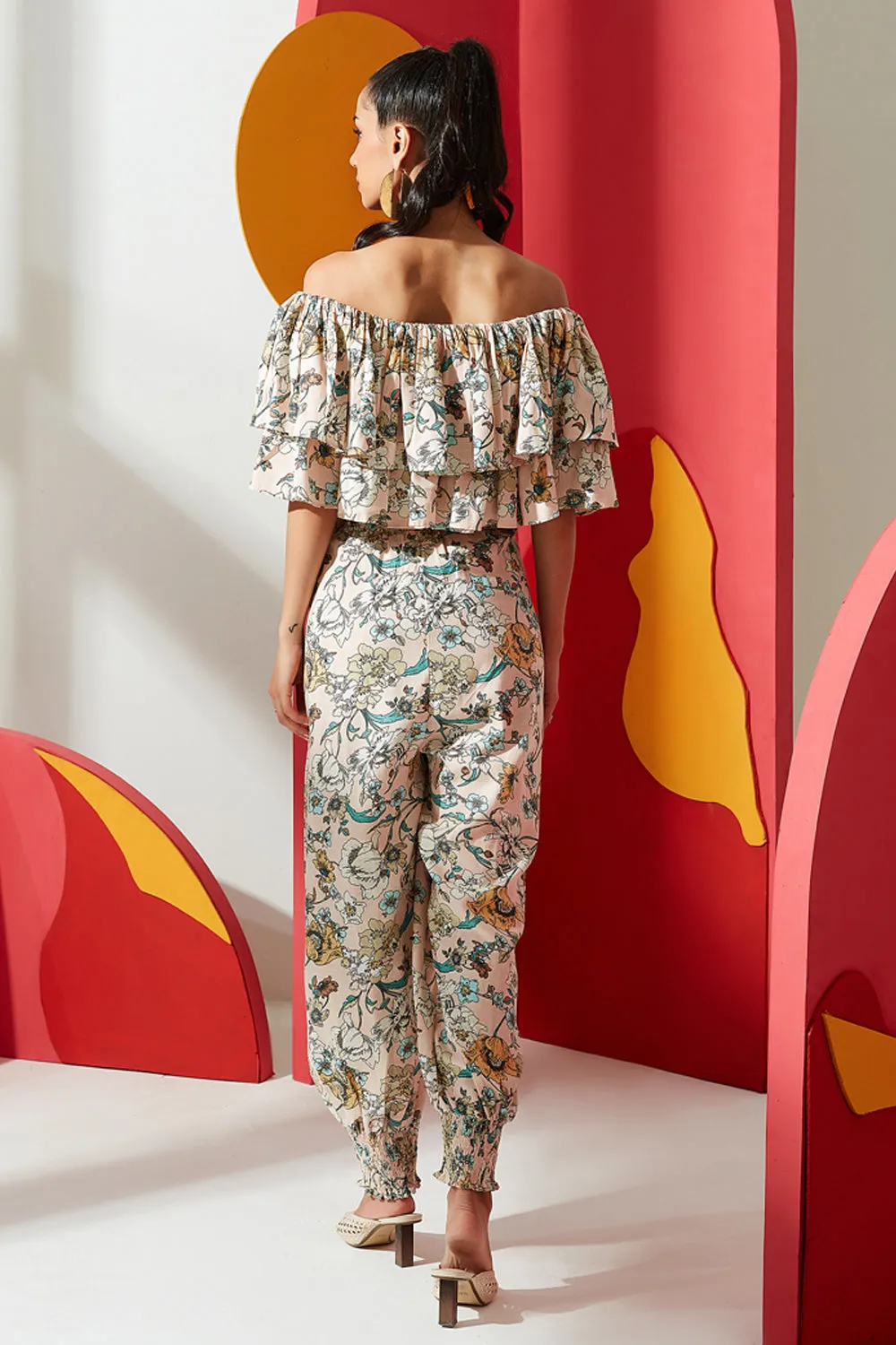 Pastel Print Off The Shoulder Jumpsuit