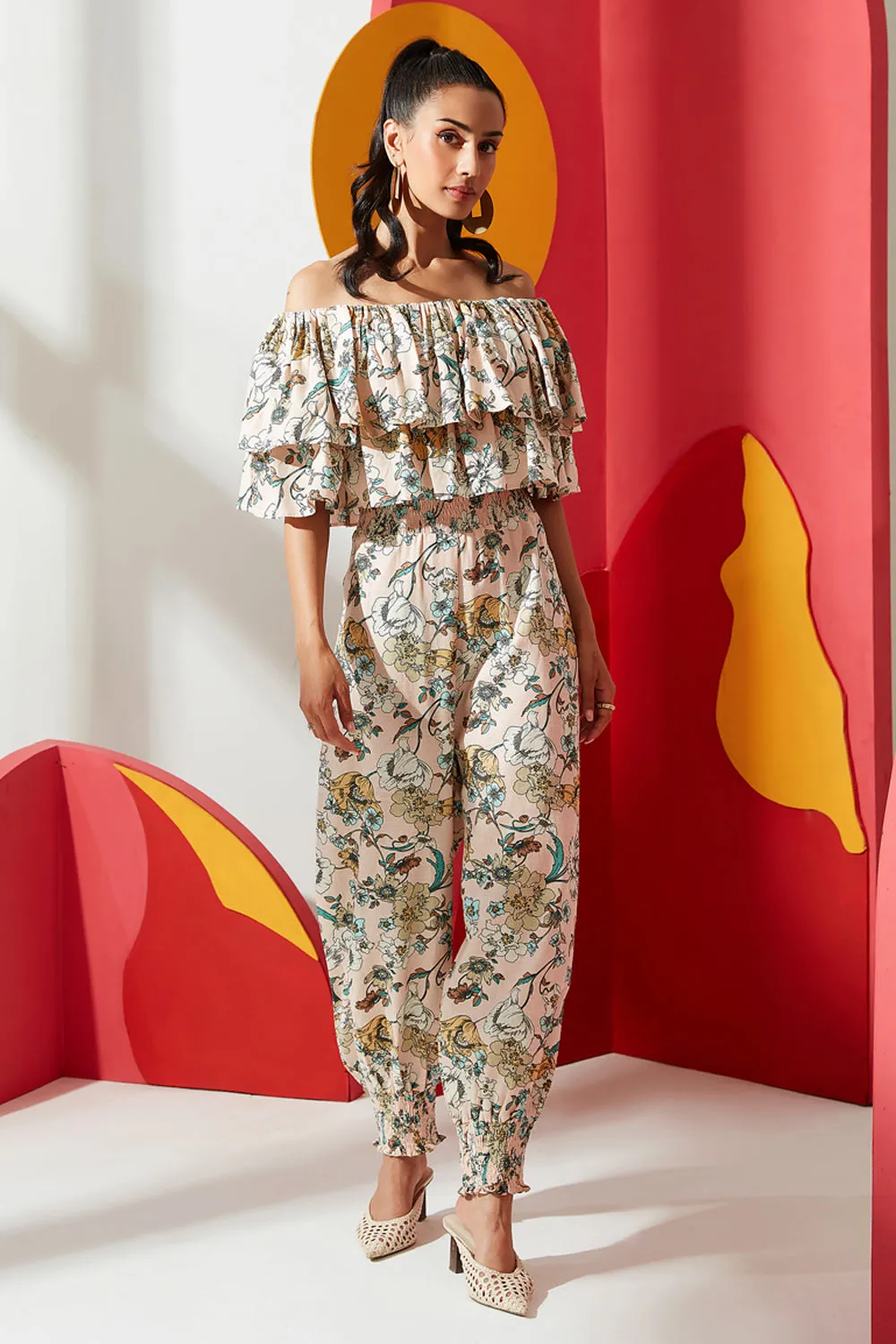 Pastel Print Off The Shoulder Jumpsuit