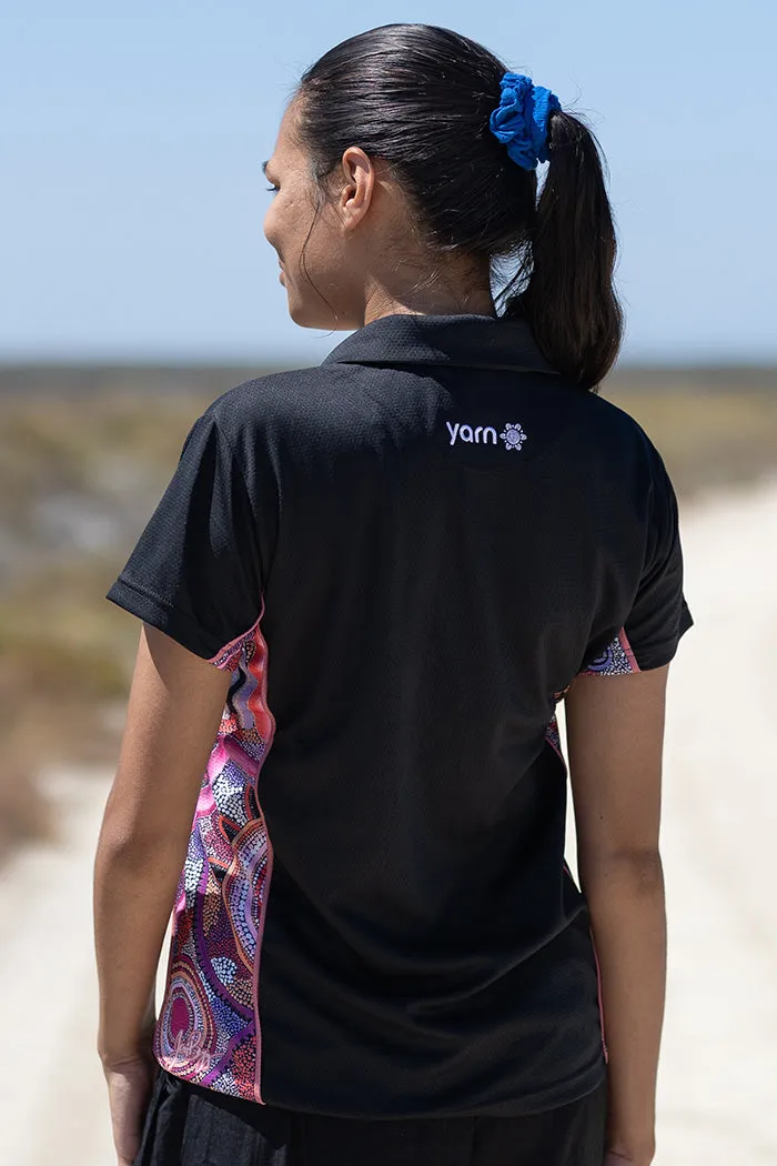 Pink Colours Black Bamboo (Simpson) Women's Fitted Polo Shirt