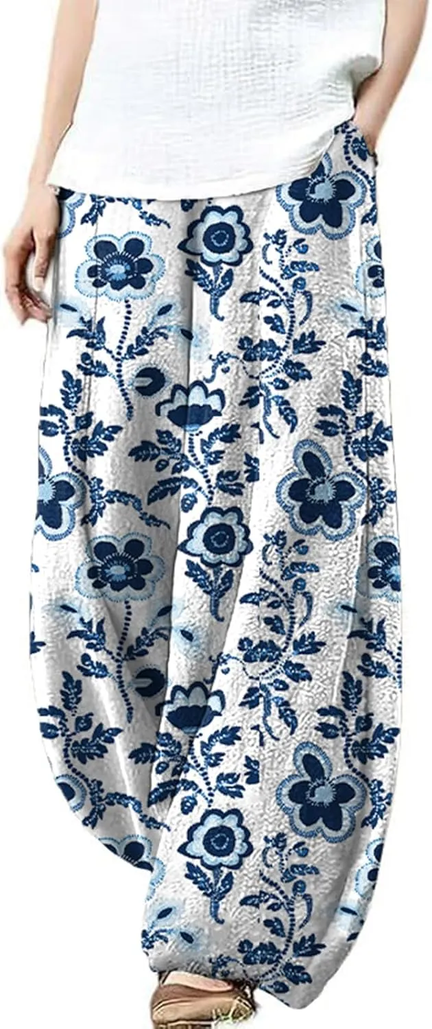 Plus Size Pants for Women Baggy Trendy Lightweight Breathable Loose Graphic Yoga Casual Pants with Pockets