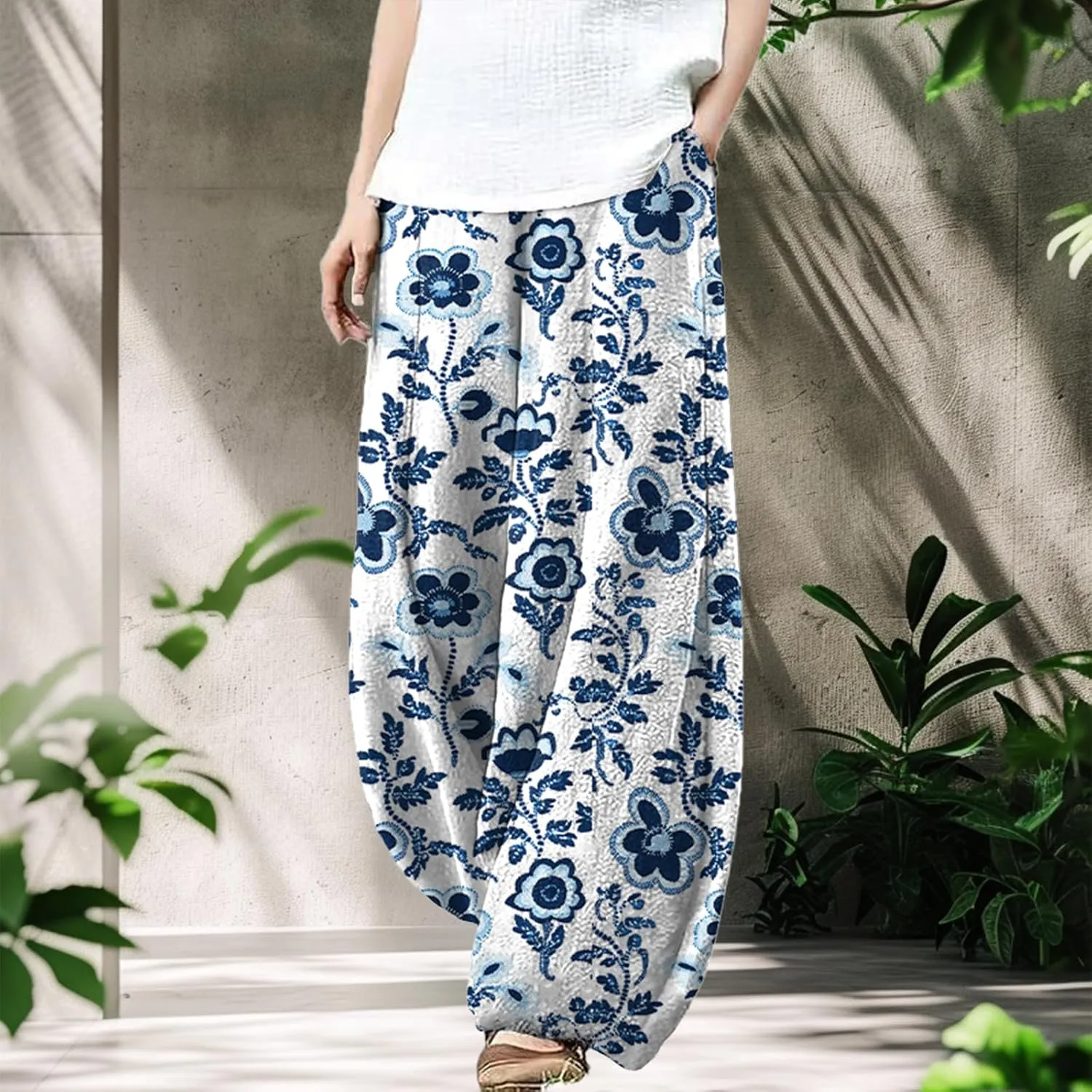 Plus Size Pants for Women Baggy Trendy Lightweight Breathable Loose Graphic Yoga Casual Pants with Pockets