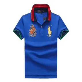 PRL Custom Fit Crown Yellow Big Pony Blue polo Shirt