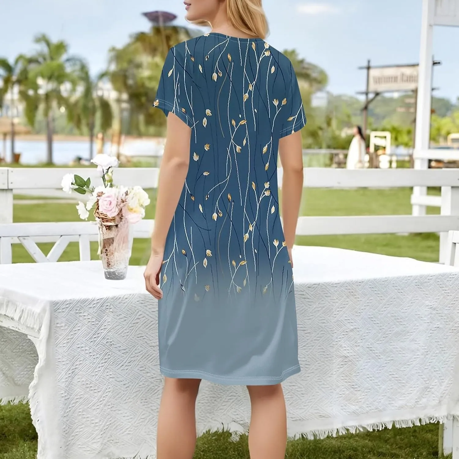 Purple Dress 2025 Novelty Women's Lightweight Solid Dress Elegant Square Neck Short Sleeve Floral Graphic Dress with Pockets